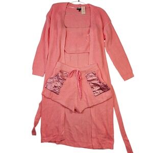 36points 3-Piece Knit Lounge Set Pink Cardigan Tube Top Shorts Small NEW